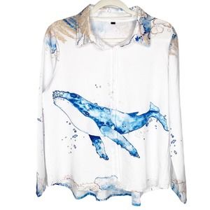 Women's Button Down Humpback Whale Shirt Medium